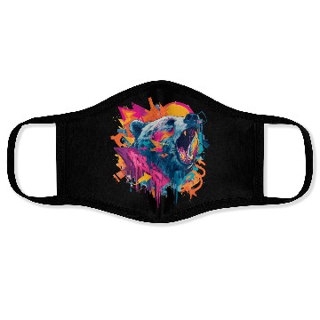 Discover Vibrant Roaring Bear Graffiti Design Face Masks