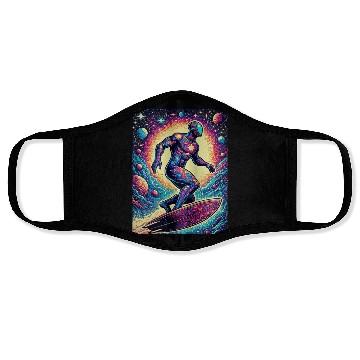 Discover Cosmic Surfer Astronaut Illustration Face Masks