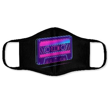 Discover Neon Cassette Tape Retro Design Face Masks