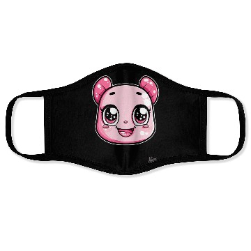 Discover Kawaii Pink Bear Face Illustration Face Masks