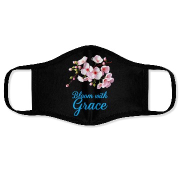 Discover Cherry Blossom Bloom with Grace Text Face Masks