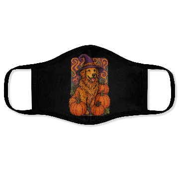 Discover Halloween Wizard Golden Retriever with Pumpkins Face Masks