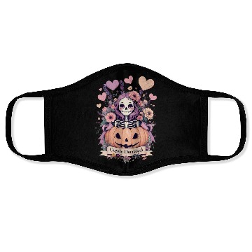 Discover Whimsical Skeleton with Pumpkin and Floral Accents Face Masks