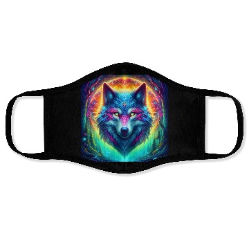 Discover Mystic Luminescent Wolf Artwork Face Masks