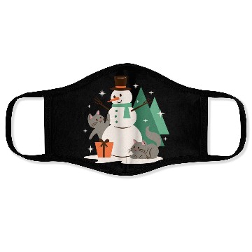 Discover Festive Snowman with Cats and Pine Trees Face Masks