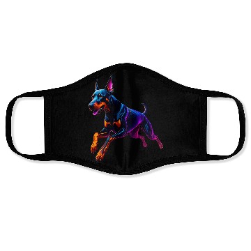 Discover Neon Doberman Running Illustration Face Masks