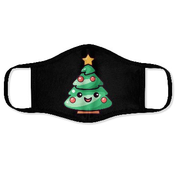Discover Kawaii Christmas Tree Illustration Face Masks