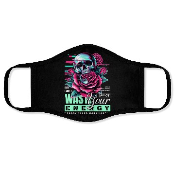 Discover Vivid Skull with Roses Neon Artwork Face Masks
