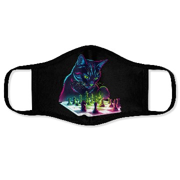 Discover Neon Black Cat Chess Art Face Masks