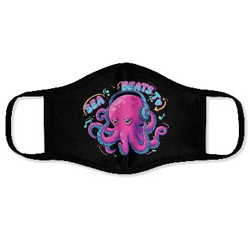 Discover Music Loving Octopus in Vibrant Neon Style Face Masks