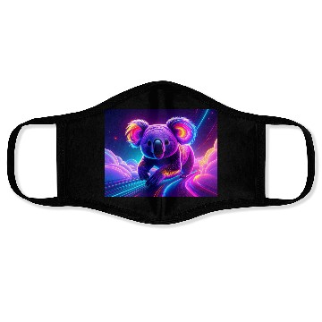 Discover Neon Koala in Cosmic Dreamscape Face Masks