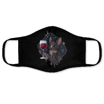 Discover Charming Bat with Wine Glass Illustration Face Masks