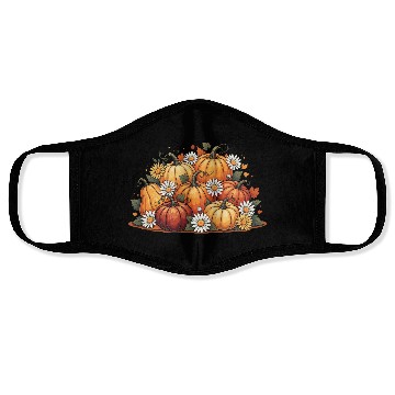 Discover Autumn Pumpkin and Daisy Ensemble Face Masks