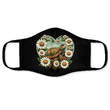 Discover Turtle surrounded by Daisy Heart Design Face Masks