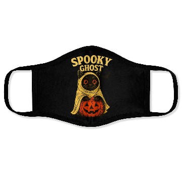 Discover Spooky Ghost Cat Halloween Design Face Masks