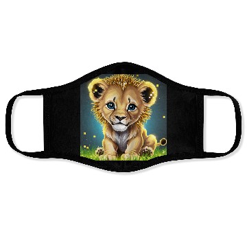 Discover Glowing Pixel Lion Cub Illustration Face Masks