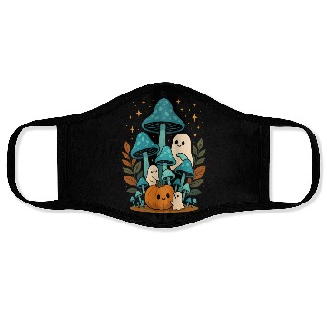 Discover Whimsical Ghost and Mushroom Halloween Scene Face Masks