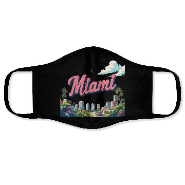 Discover Vibrant Miami Skyline with Tropical Flair Face Masks