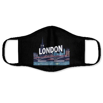 Discover London Night Skyline Illustration Face Masks
