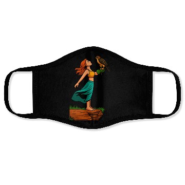 Discover Woman with Hawk on Arm in Nature Scene Face Masks