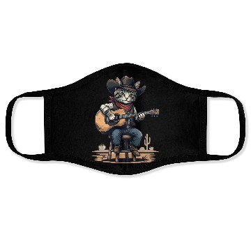 Discover Cowboy Cat with Guitar – Western Kitty Art Face Masks