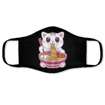 Discover Cute Kawaii Cat Eating Ramen  Face Masks