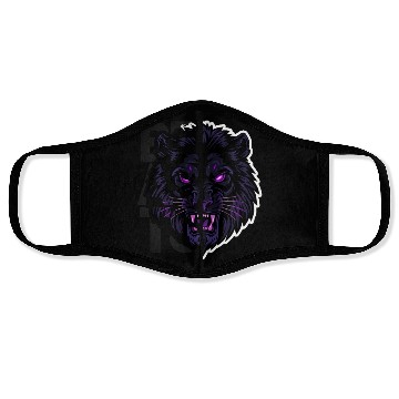 Discover Neon Dark Lion Illustration Face Masks