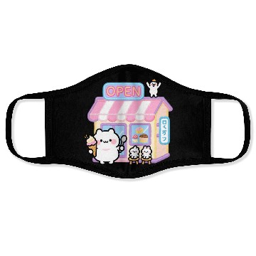 Discover Kawaii Cat Ice Cream Shop Illustration Face Masks