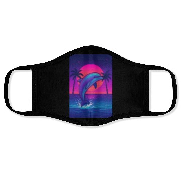 Discover Neon Dolphin Sunset Scene Face Masks