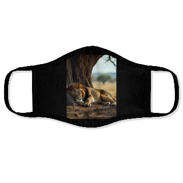 Discover Serene African Lion Resting Scene Face Masks