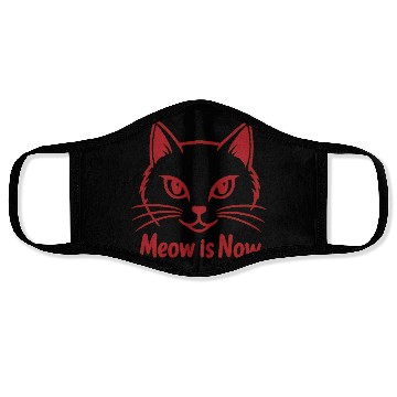 Discover Elegant Cat Face with Bold Red Lines - Meow Is Now Face Masks