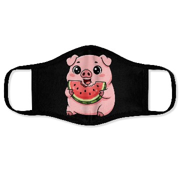 Discover Sweet pig watermelon summer fruit vacation farm Face Masks