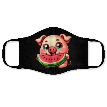 Discover Cute pig with watermelon summer vacation farmer Face Masks