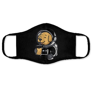 Discover Cute Dog Astronaut Drinking Bubble Tea Face Masks