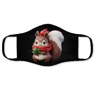 Discover Festive Squirrel with Plaid Hat and Scarf Face Masks