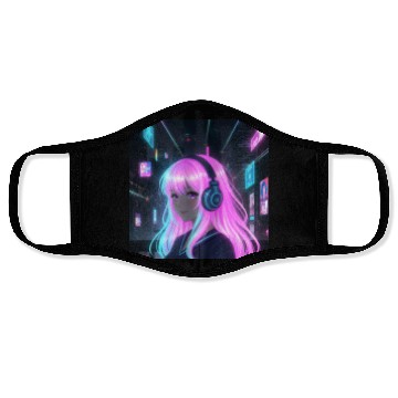 Discover Neon Cyber Girl Illustration Face Masks