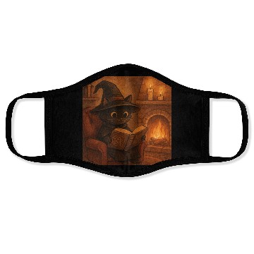 Discover Enchanted Cat Witch by the Fireplace Face Masks