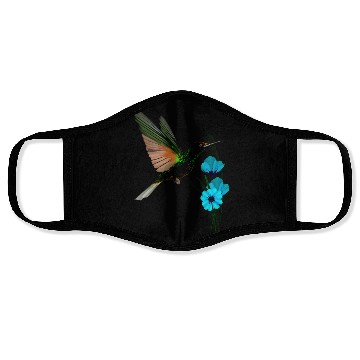 Discover Green Hummingbird-Blue Flowers Face Masks