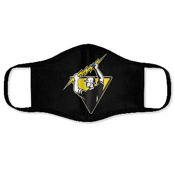Discover electrician power lineman holding lighting bolt Face Masks