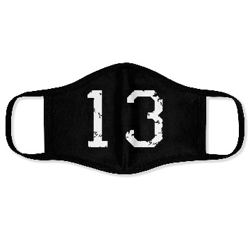 Discover Number 13 (Distressed White) Face Masks