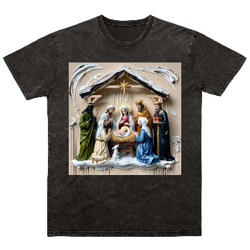 Discover Nativity manger, tree wise men Bethlem Mineral Wash T Shirts
