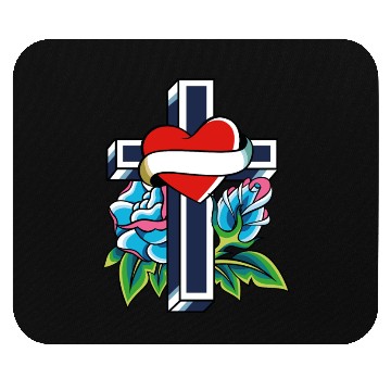 Discover Cross with heart and roses tattoo Mouse Pads