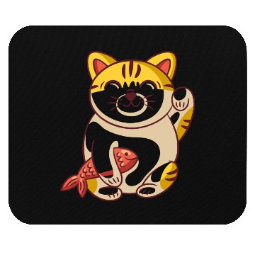 Discover Winking cat with fish Mouse Pads