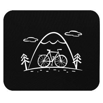 Discover Cartoon bike tour with mountains and forest Mouse Pads