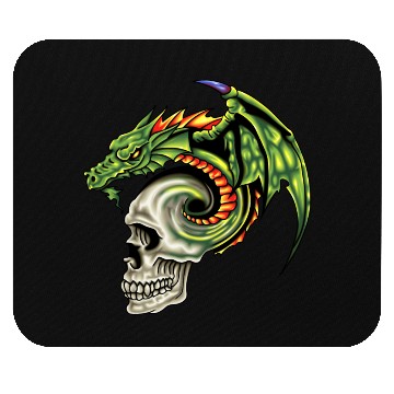Discover skull head with green dragon Mouse Pads