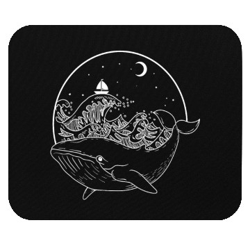 Discover Whale Dolphin in the Ocean at Night and moonlight Mouse Pads