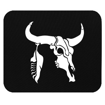 Discover Tribal White Longhorn Bull Skull w White Feather Mouse Pads