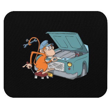 Discover Car mechanic monkey hood Mouse Pads