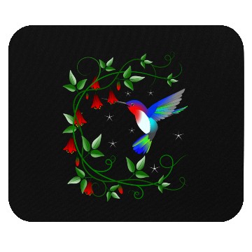 Discover Hummingbird with red flowers Mouse Pads