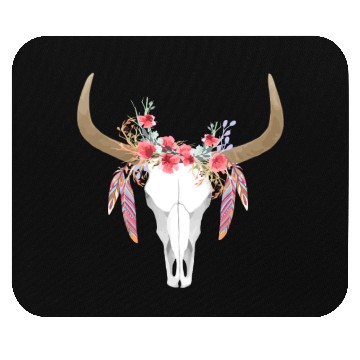 Discover Floral Cow Skull With Feathers Bull Skull Mouse Pads